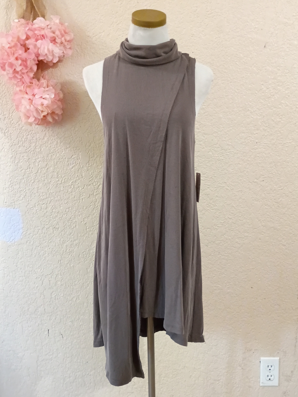 Free People Taupe Sleeveless Mock Neck Mini Dress S